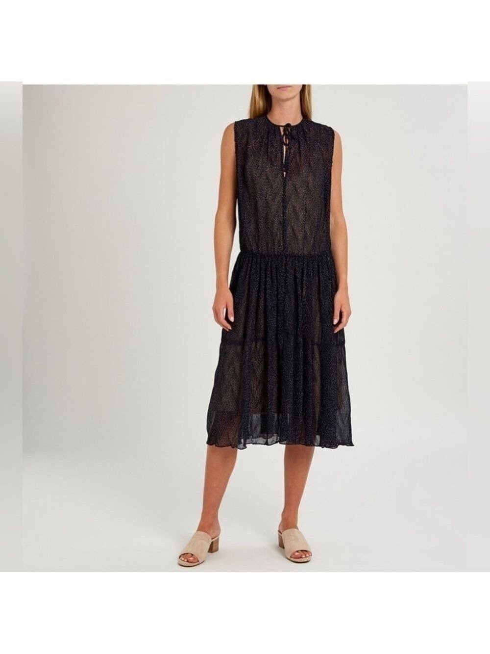 Vince Starry Dot Tiered Midi Dress in Blue Size Large